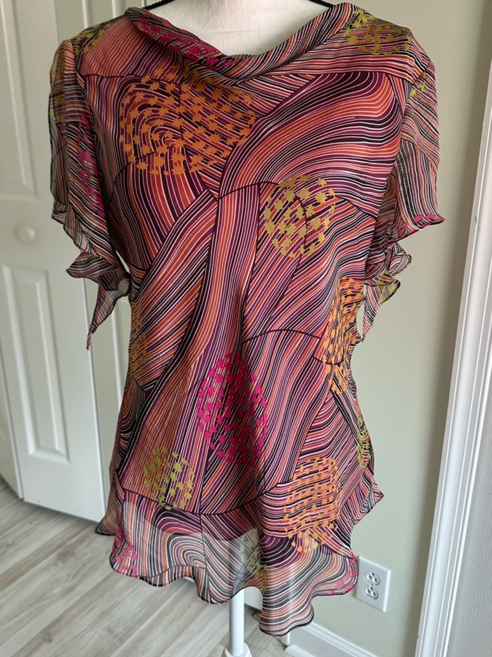 Women's Multicolor Printed Sheer Blouse - 100% Silk